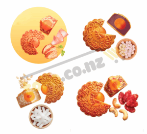 Combo of 4 Kinh Do mooncakes: roast chicken, ham, 1 egg, taro, 1 egg, coconut milk, mixed Chinese sausage, 1 egg, get 1 free Kinh Do Golden Lion mooncake 60g