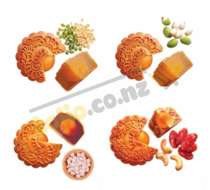 Combo of 4 Kinh Do mooncakes: green beans 1 egg, lotus seeds 1 egg, taro 1 egg, mixed Chinese sausage 1 egg, 1 free mini black cage