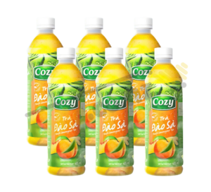 Pack of 6 Cozy Peach and Lemongrass Tea bottles, 455ml each.