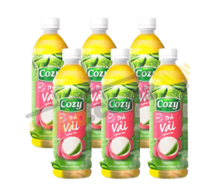 Pack of 6 Cozy lychee tea bottles, 455ml each.