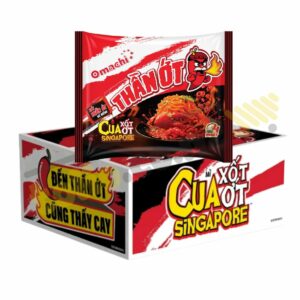 Box of 24 packs of Omachi instant noodles with Singapore chili crab sauce, 126g each.